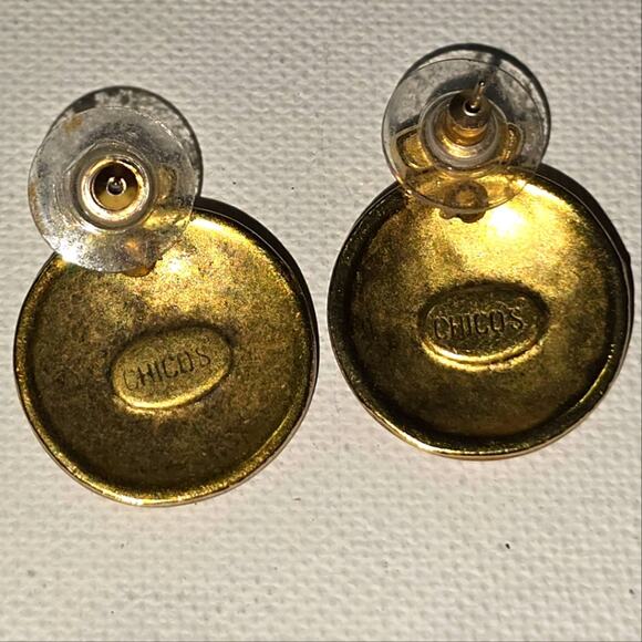 Chico's Doorknob Vintage Gold and Brown Stud Earrings - Picture 2 of 3